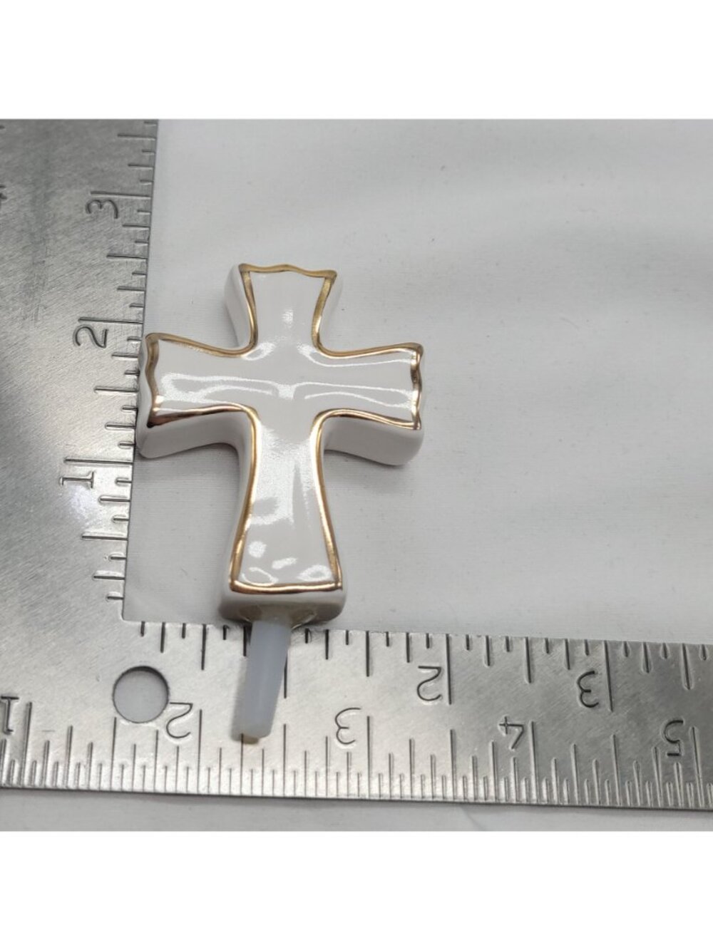 Nora Fleming White Cross Mini A176 Gold Trim Ceramic Religious Ornament 2.25" x - Picture 3 of 6